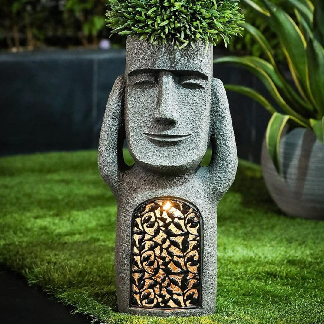 Decorative Solar Garden Lights With Easter Island Statue Design