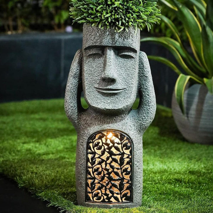 Decorative Solar Garden Lights With Easter Island Statue Design
