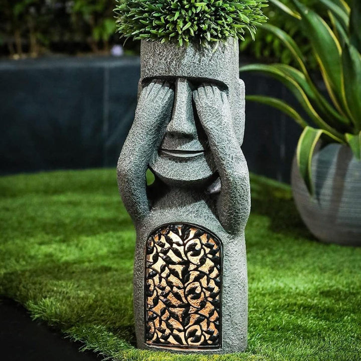 Decorative Solar Garden Lights With Easter Island Statue Design