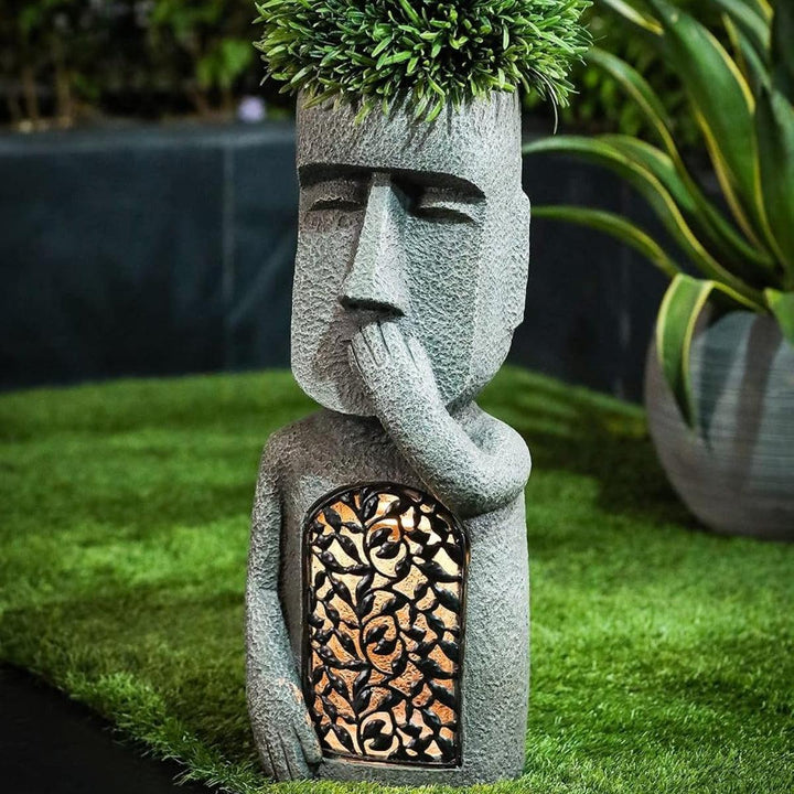 Decorative Solar Garden Lights With Easter Island Statue Design