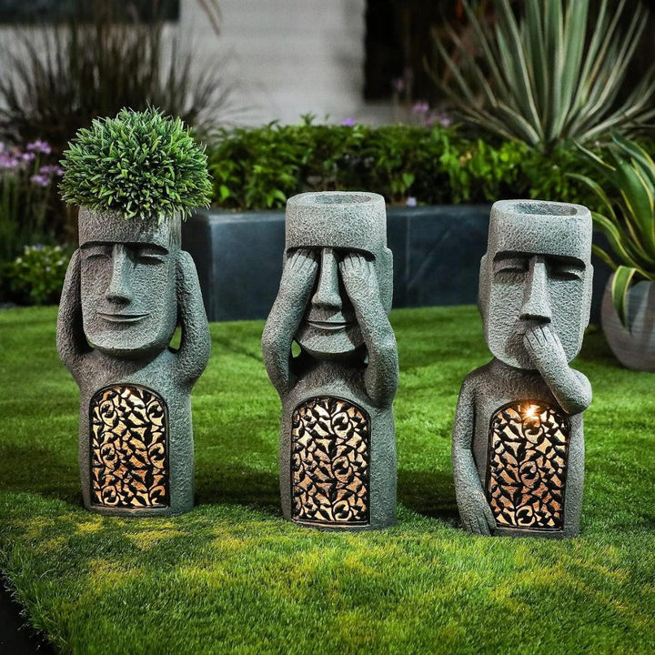 Decorative Solar Garden Lights With Easter Island Statue Design