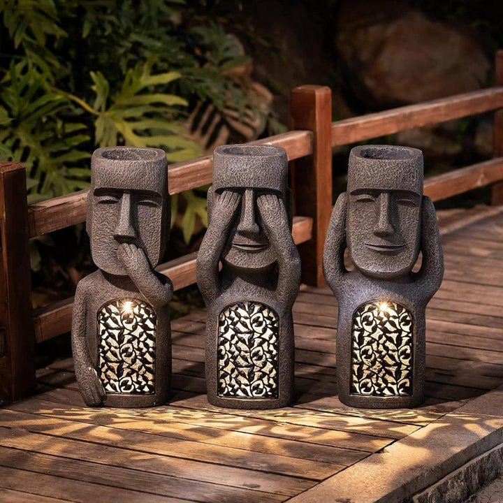 Decorative Solar Garden Lights With Easter Island Statue Design