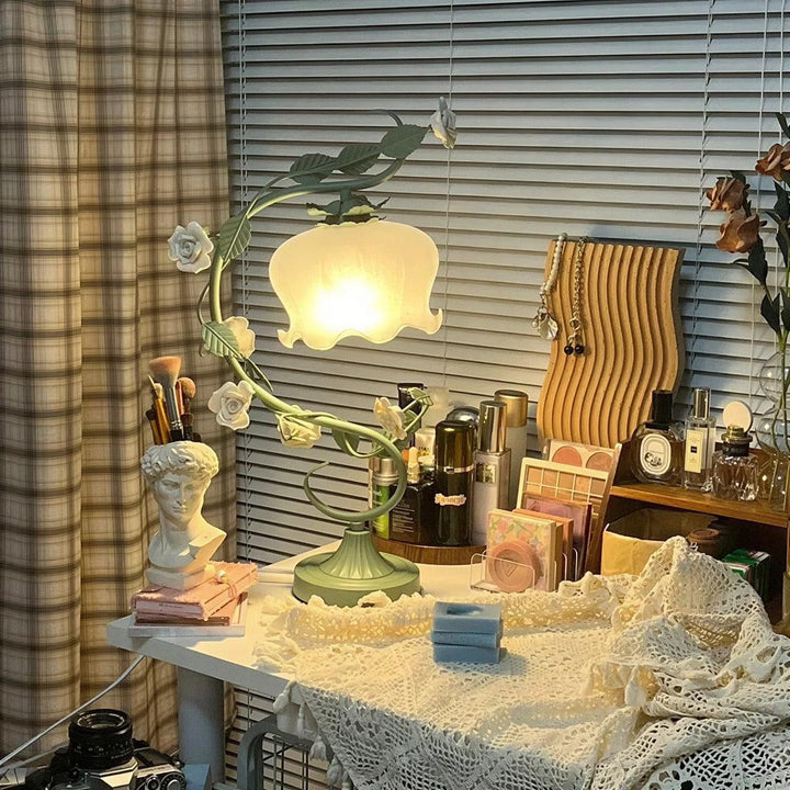 Decorative Table Lamp With Floral Rose Design