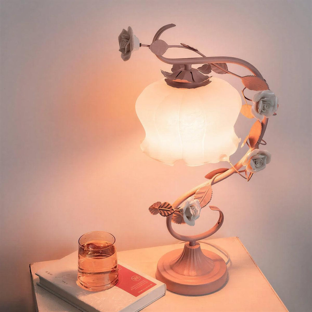 Decorative Table Lamp With Floral Rose Design