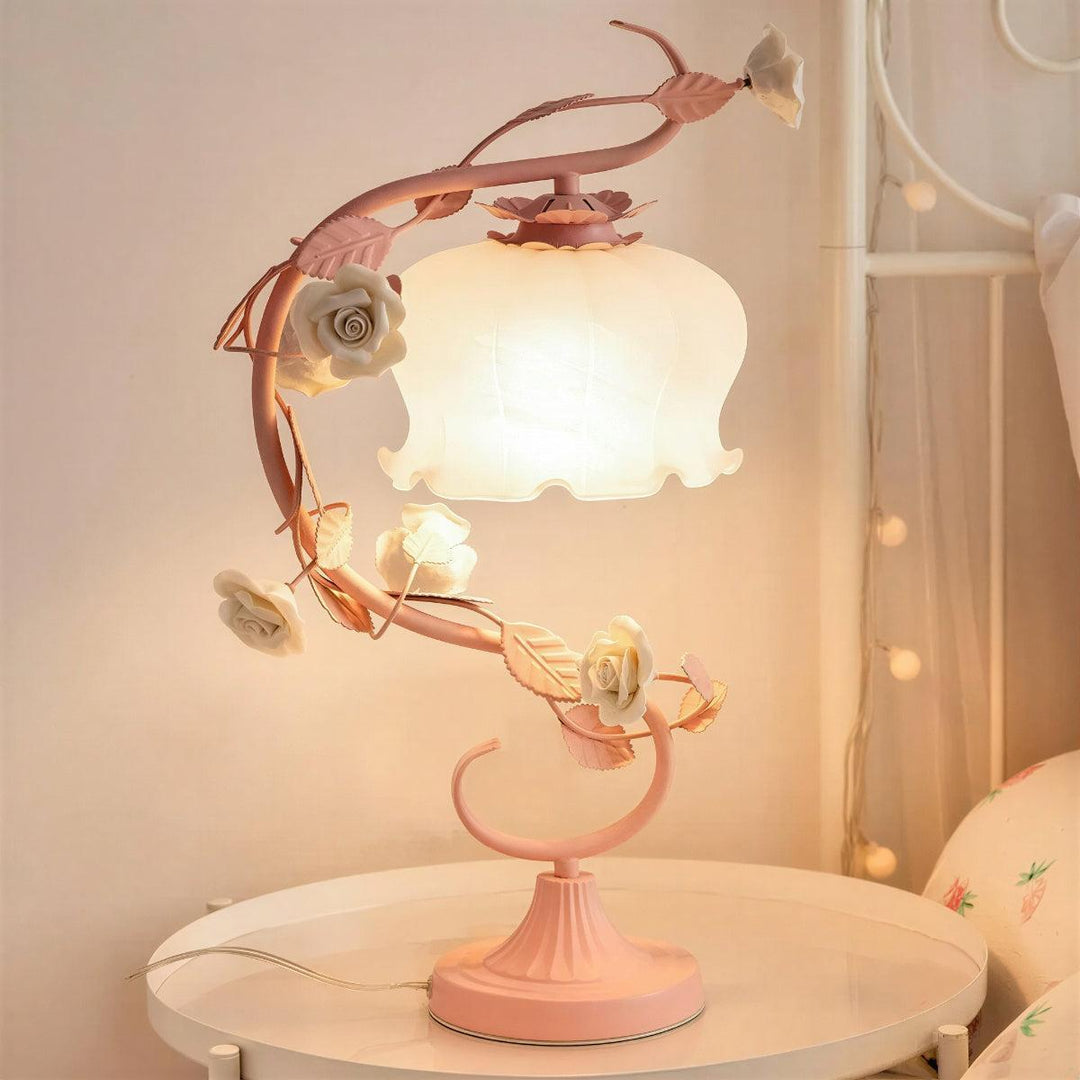 Decorative Table Lamp With Floral Rose Design