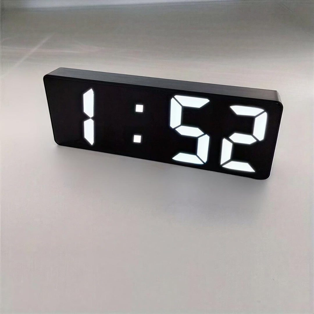 Digital Bedside Alarm Clock With Glass Mirrored Screen Design