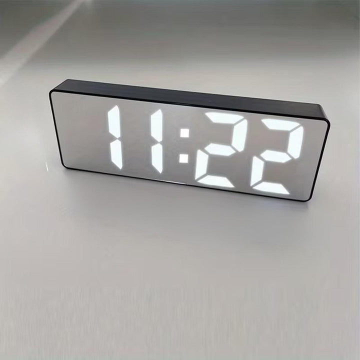 Digital Bedside Alarm Clock With Glass Mirrored Screen Design