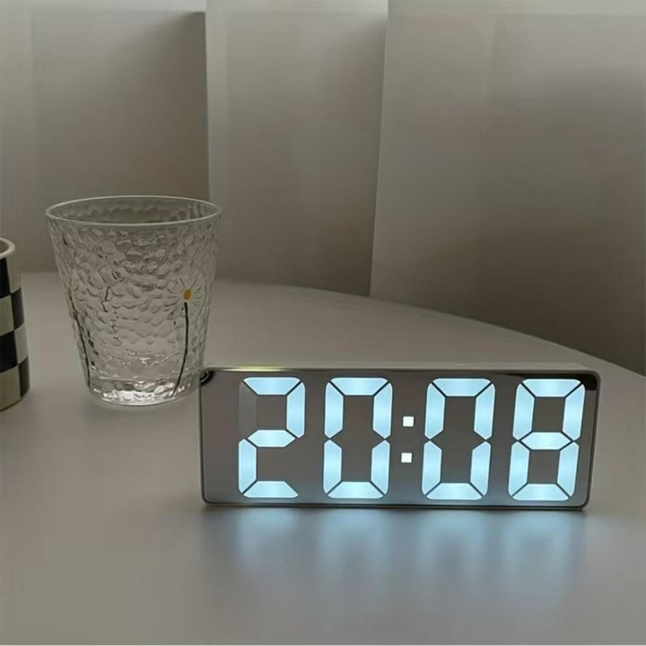 Digital Bedside Alarm Clock With Glass Mirrored Screen Design