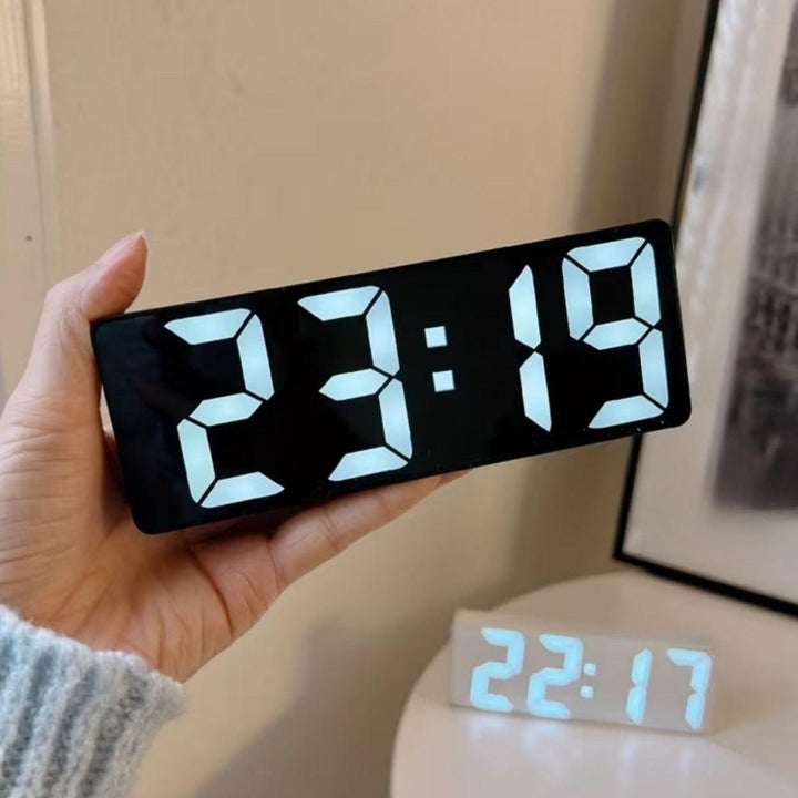 Digital Bedside Alarm Clock With Glass Mirrored Screen Design