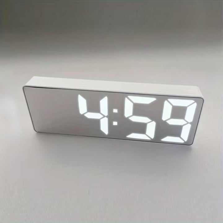 Digital Bedside Alarm Clock With Glass Mirrored Screen Design