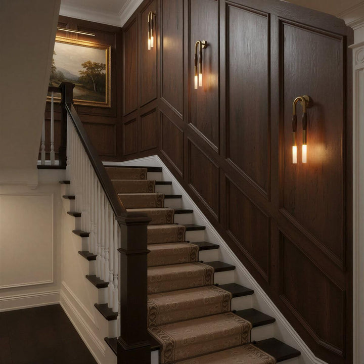 Double Headed Designer Wall Sconce With Etched Glass