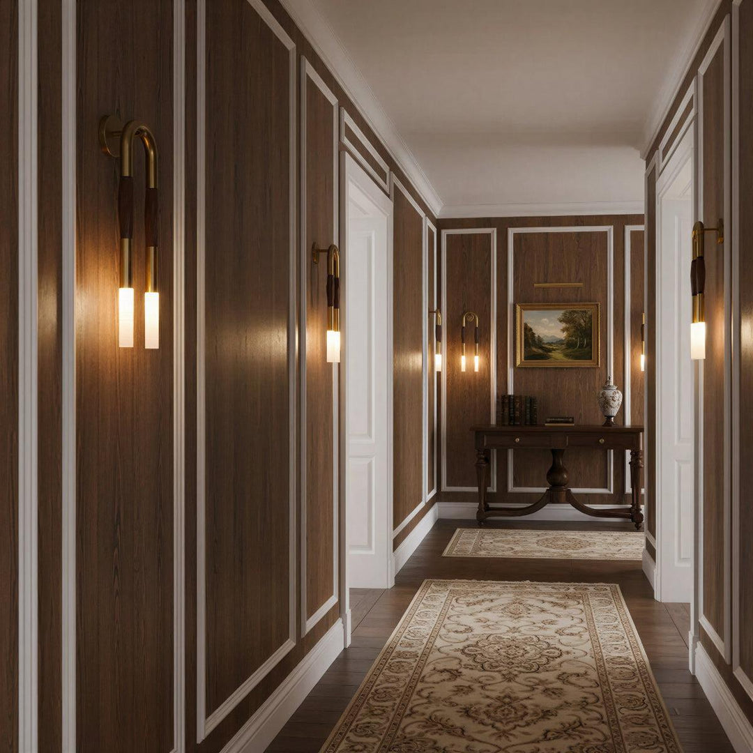 Double Headed Designer Wall Sconce With Etched Glass