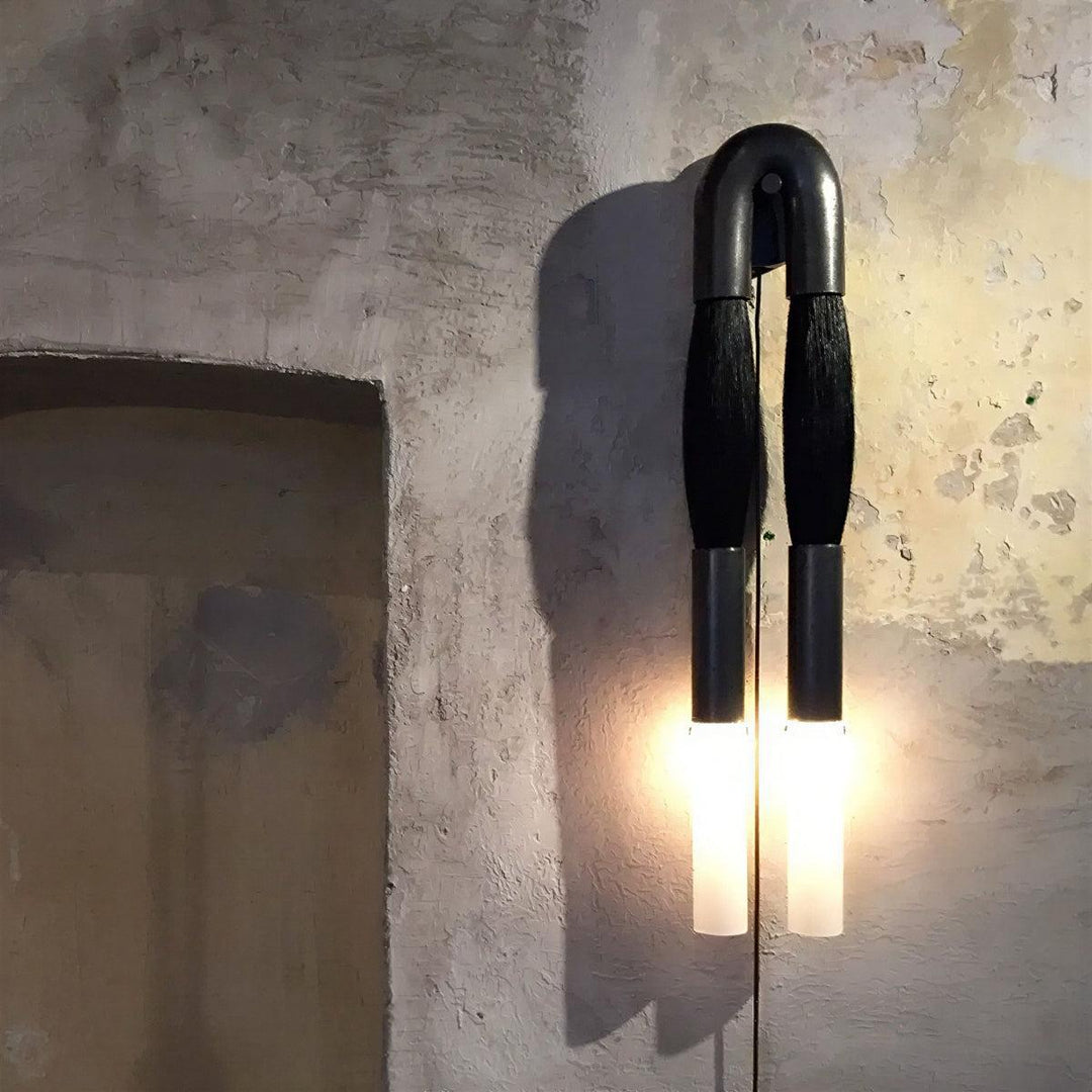 Double Headed Designer Wall Sconce With Etched Glass