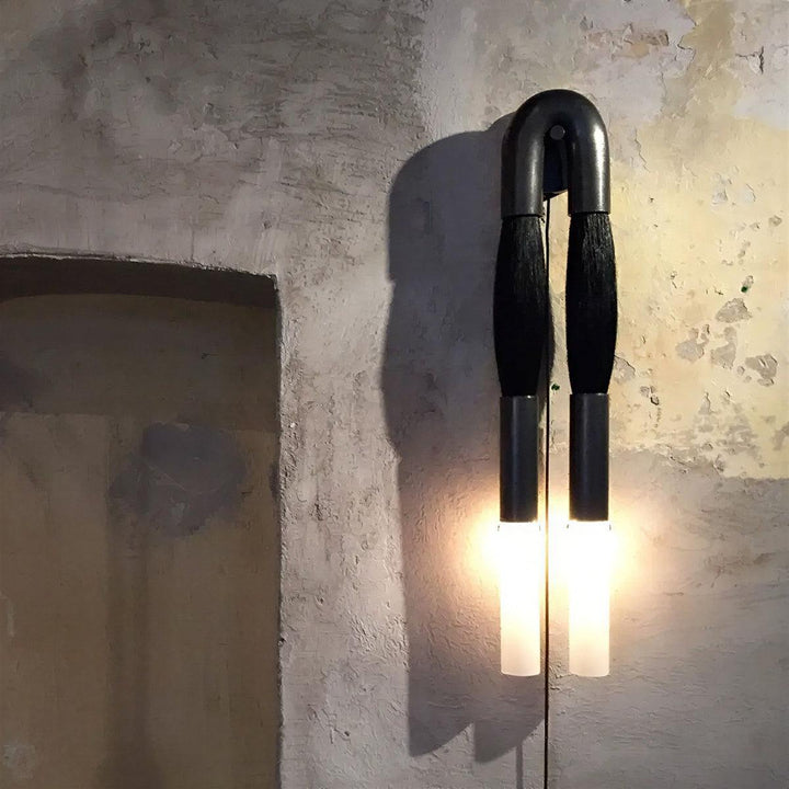 Double Headed Designer Wall Sconce With Etched Glass