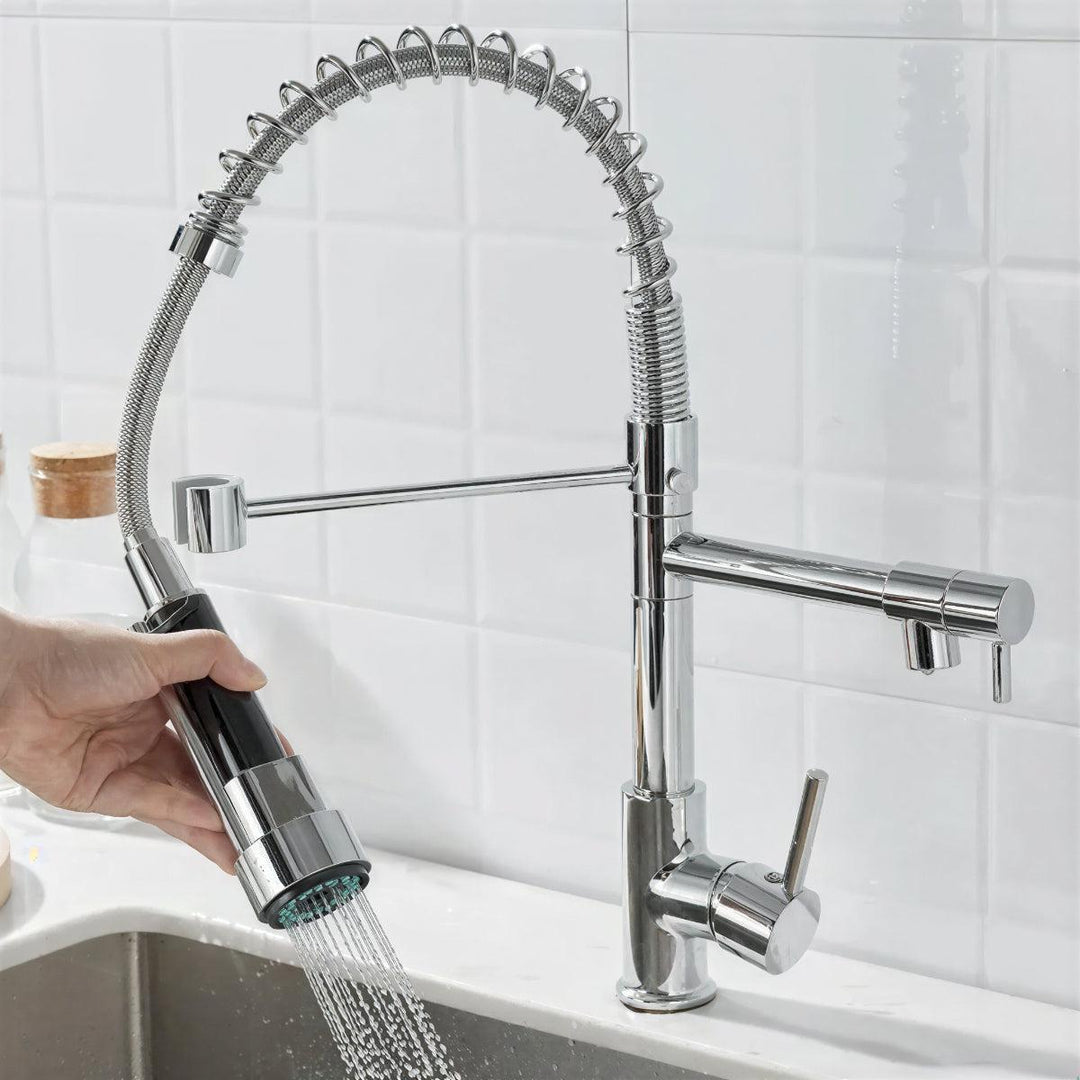 Double Outlet Kitchen Sink Mixer With Swivel Spout