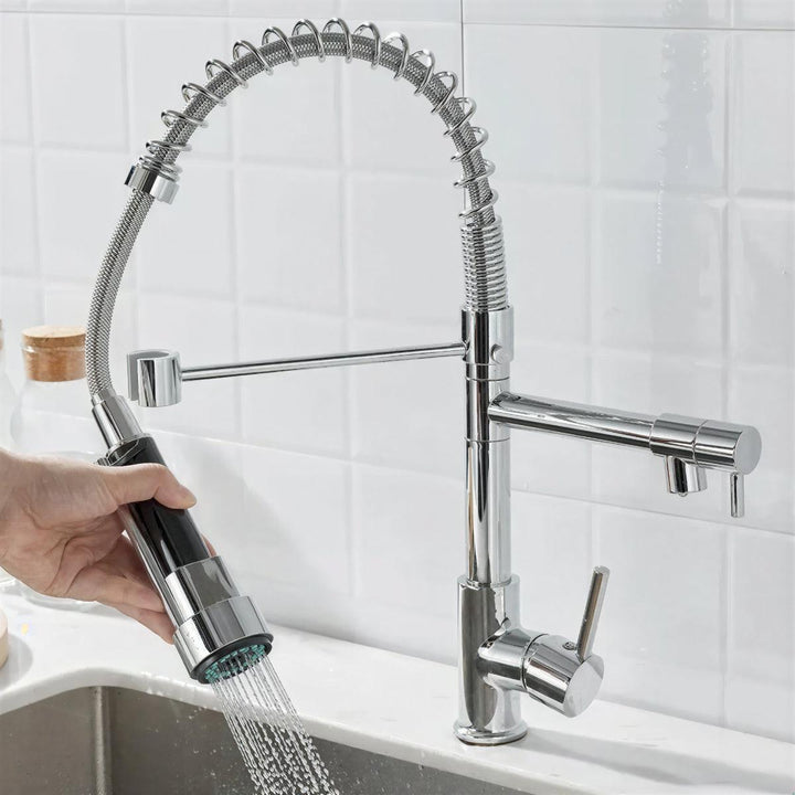 Double Outlet Kitchen Sink Mixer With Swivel Spout