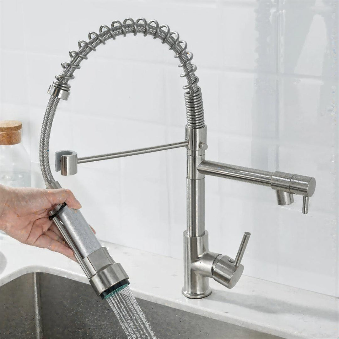 Double Outlet Kitchen Sink Mixer With Swivel Spout