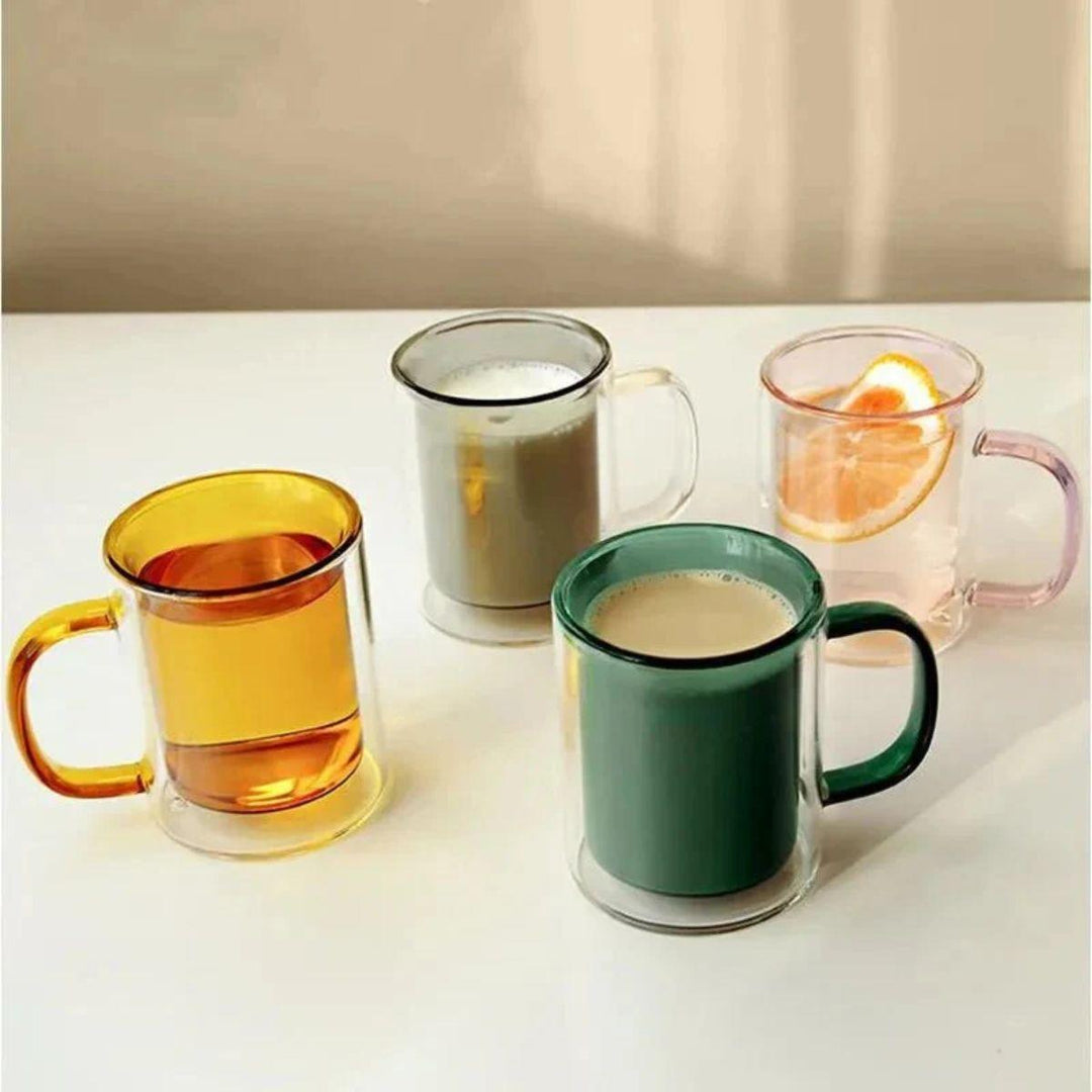 Double Wall Glass Coffee Mug With Handle