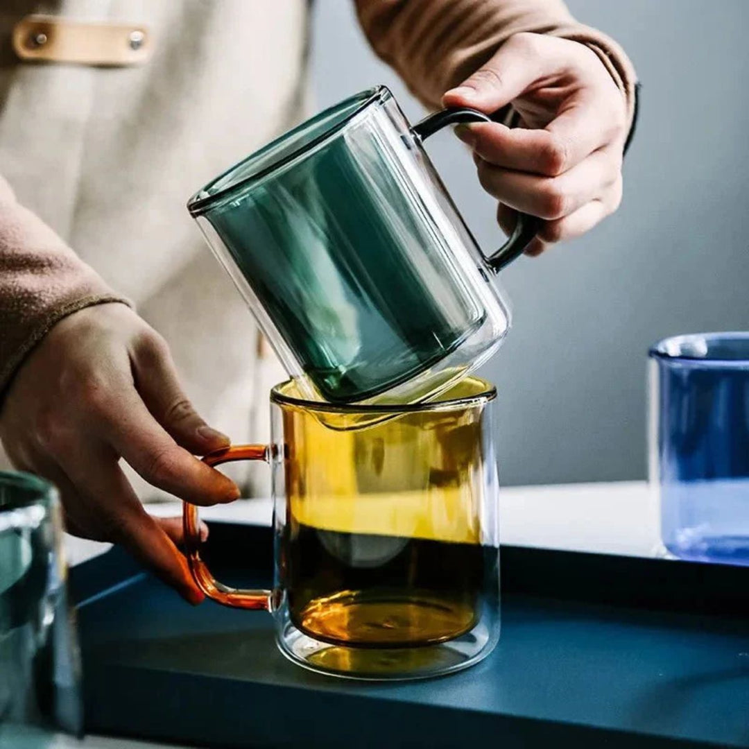 Double Wall Glass Coffee Mug With Handle
