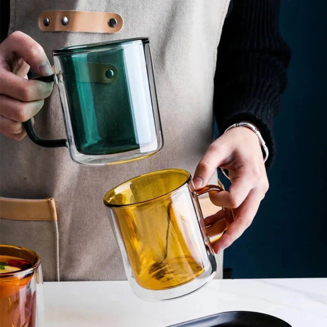 Double Wall Glass Coffee Mug With Handle