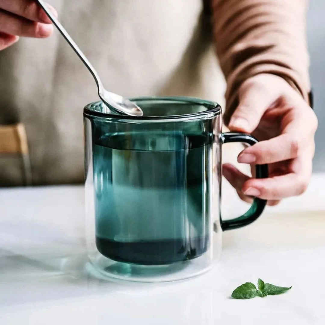 Double Wall Glass Coffee Mug With Handle