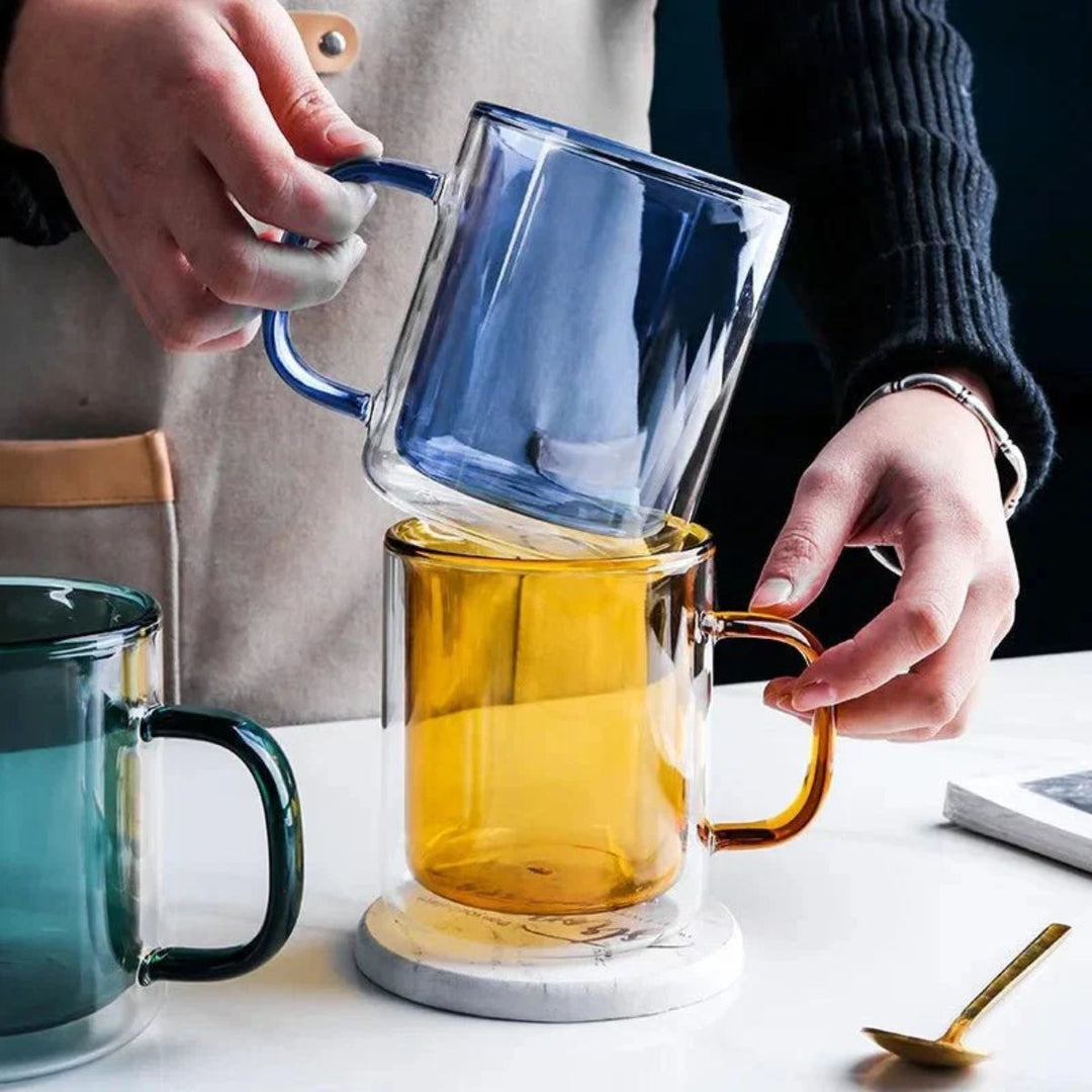 Double Wall Glass Coffee Mug With Handle