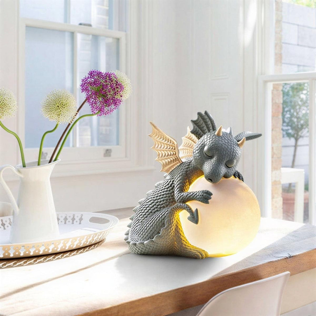 Dragon Garden Statue With Glowing Globe Orb For Outdoor Decor
