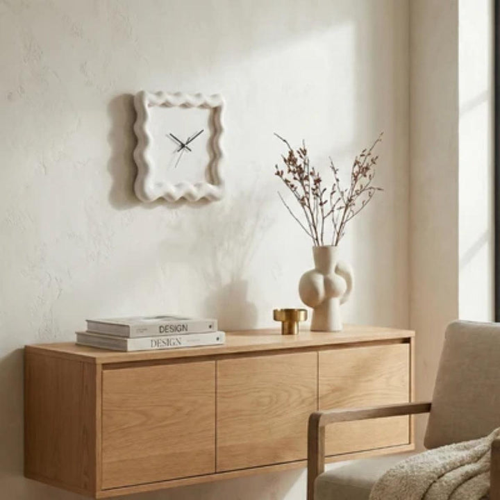 Eccentric Silent Wall Clock With Wavy Square Frame
