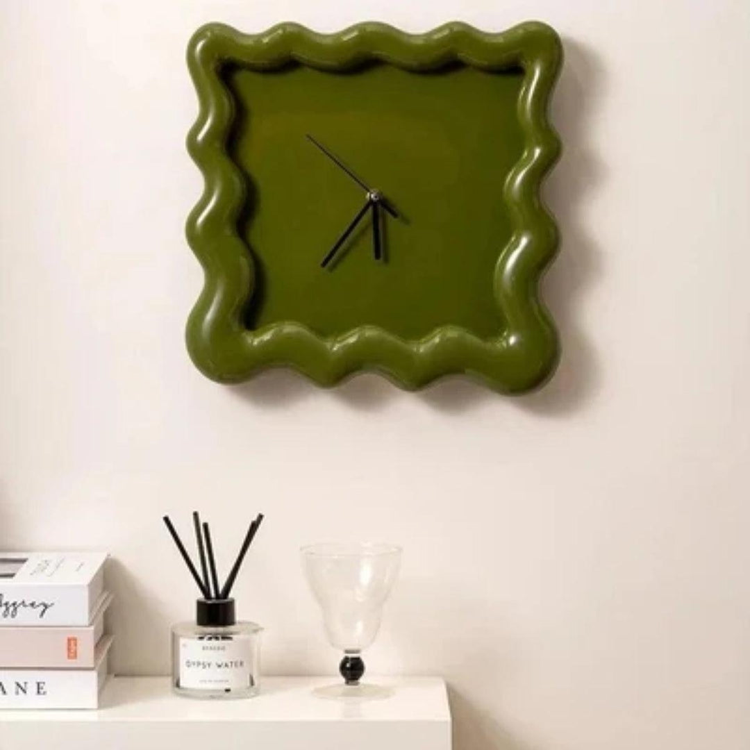 Eccentric Silent Wall Clock With Wavy Square Frame