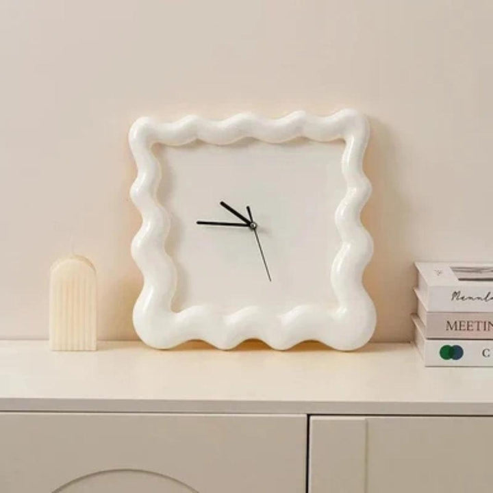 Eccentric Silent Wall Clock With Wavy Square Frame