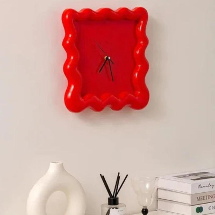 Eccentric Silent Wall Clock With Wavy Square Frame