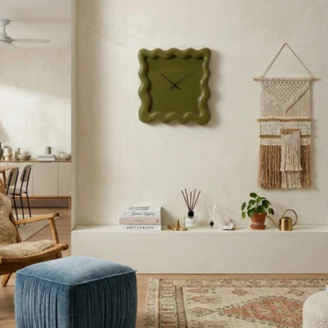 Eccentric Silent Wall Clock With Wavy Square Frame