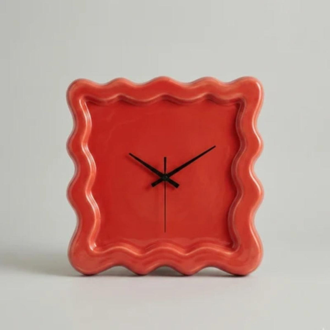 Eccentric Silent Wall Clock With Wavy Square Frame