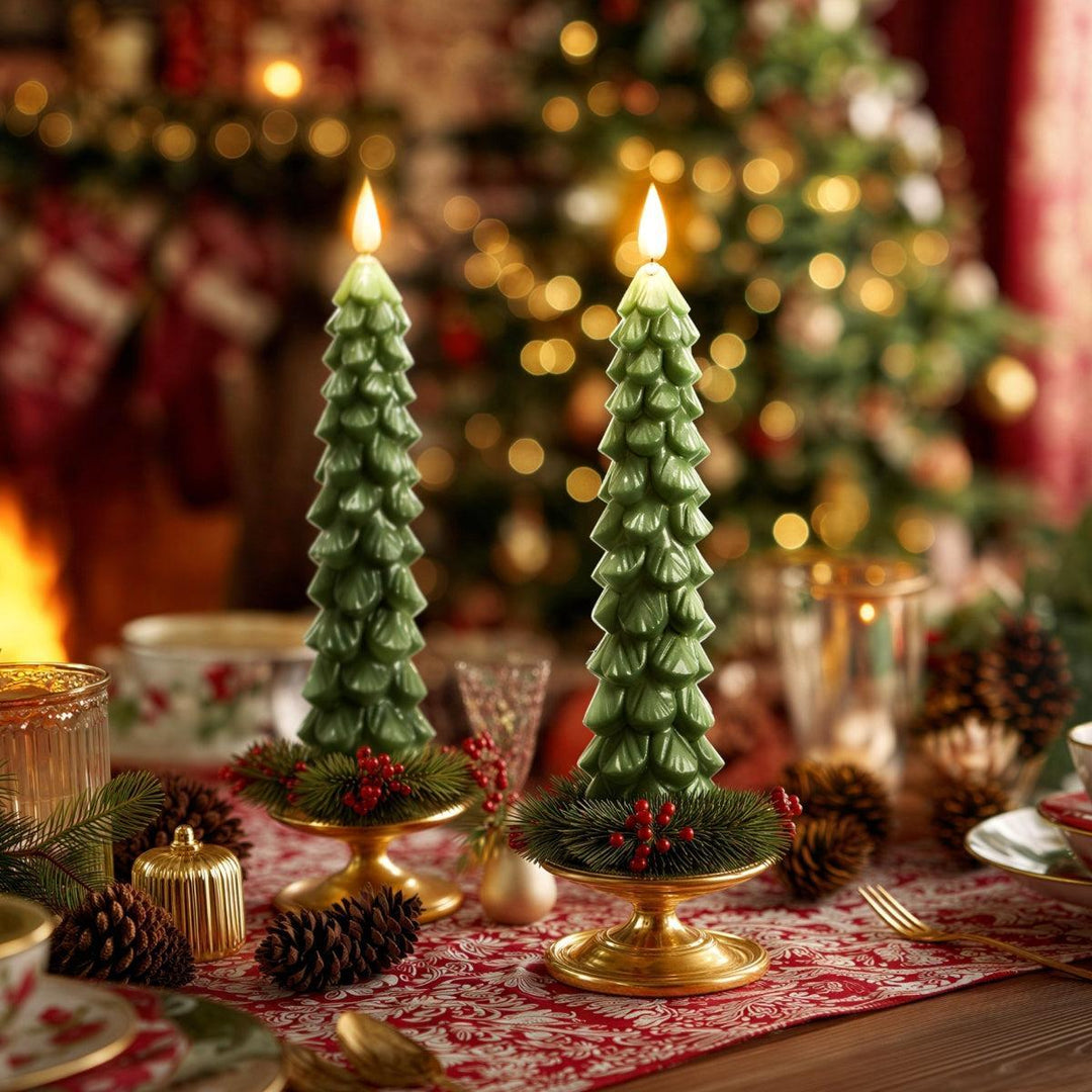 Flameless Tabletop Christmas Tree Candles With Battery Operated Flickering Glow