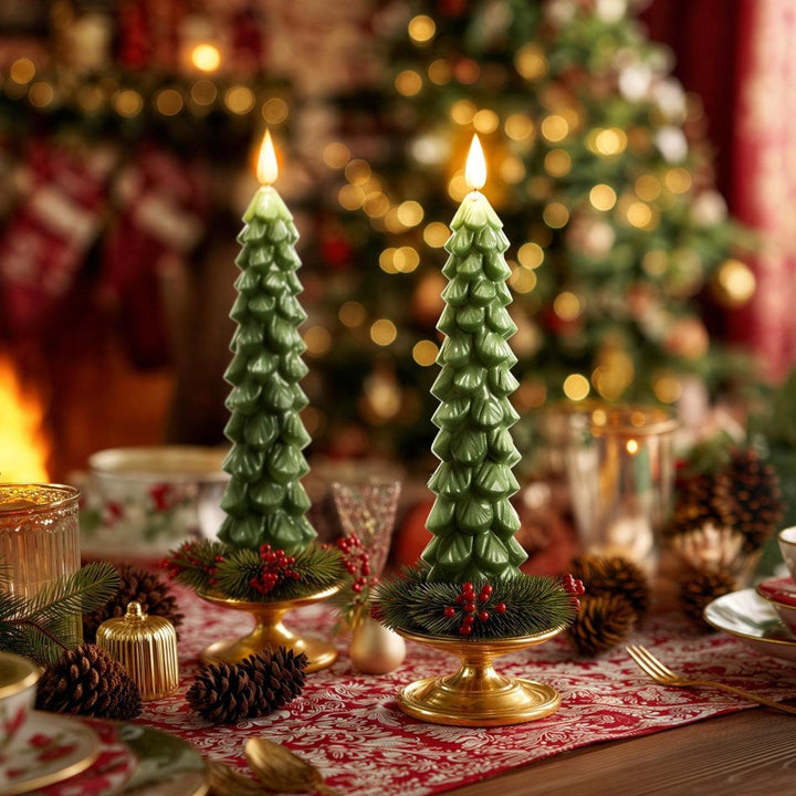 Flameless Tabletop Christmas Tree Candles With Battery Operated Flickering Glow