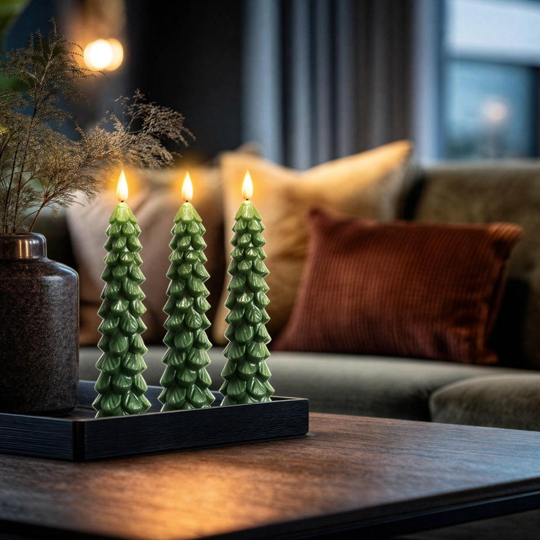 Flameless Tabletop Christmas Tree Candles With Battery Operated Flickering Glow