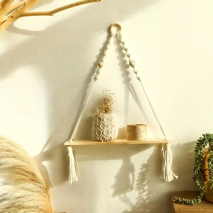 Floating Hanging Shelves With Decorative Boho Design