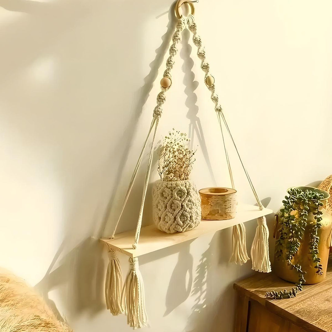 Floating Hanging Shelves With Decorative Boho Design