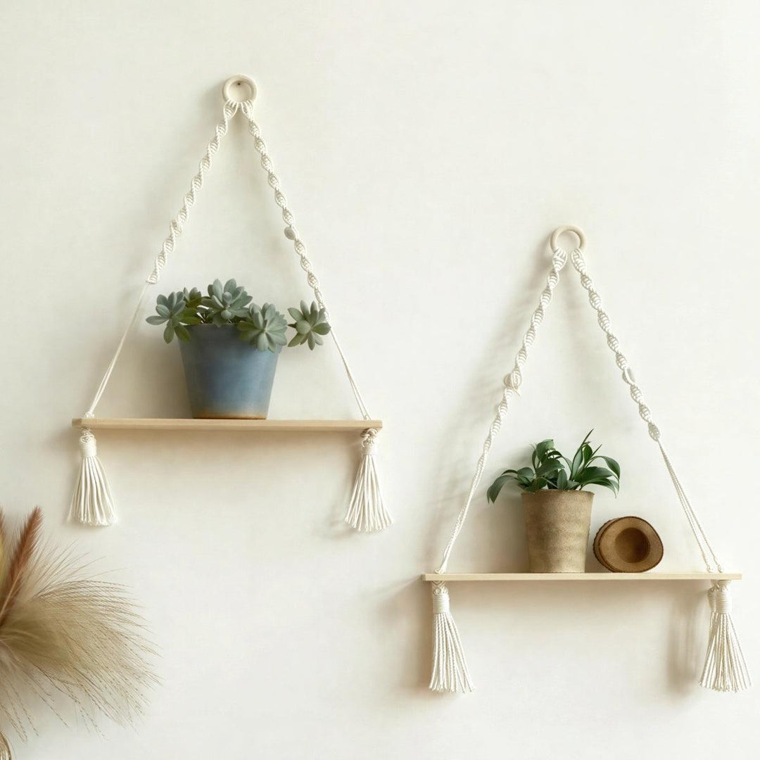 Floating Hanging Shelves With Decorative Boho Design