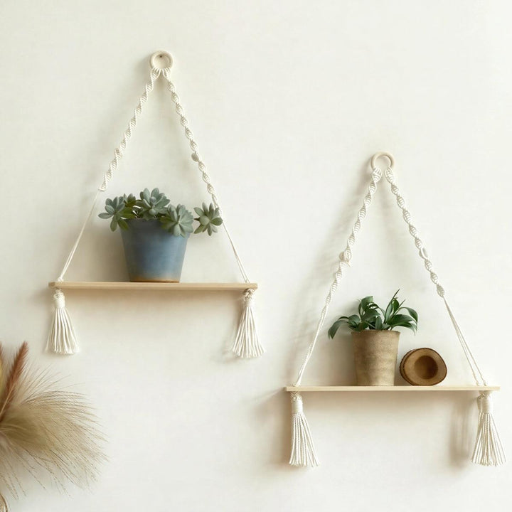 Floating Hanging Shelves With Decorative Boho Design