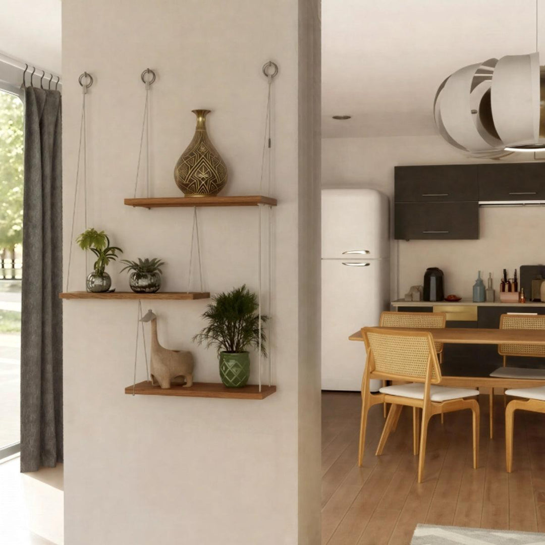 Floating Hanging Wall Mounted Shelves With Wooden Design