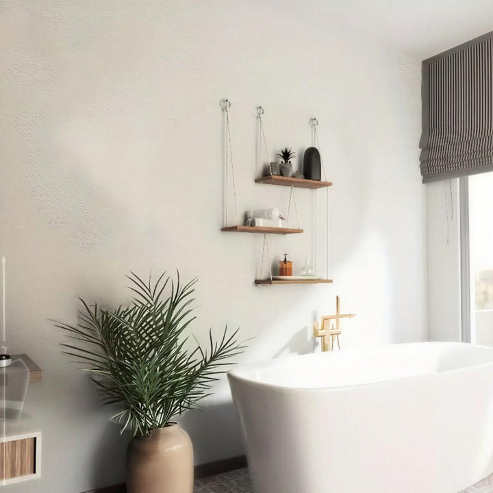 Floating Hanging Wall Mounted Shelves With Wooden Design
