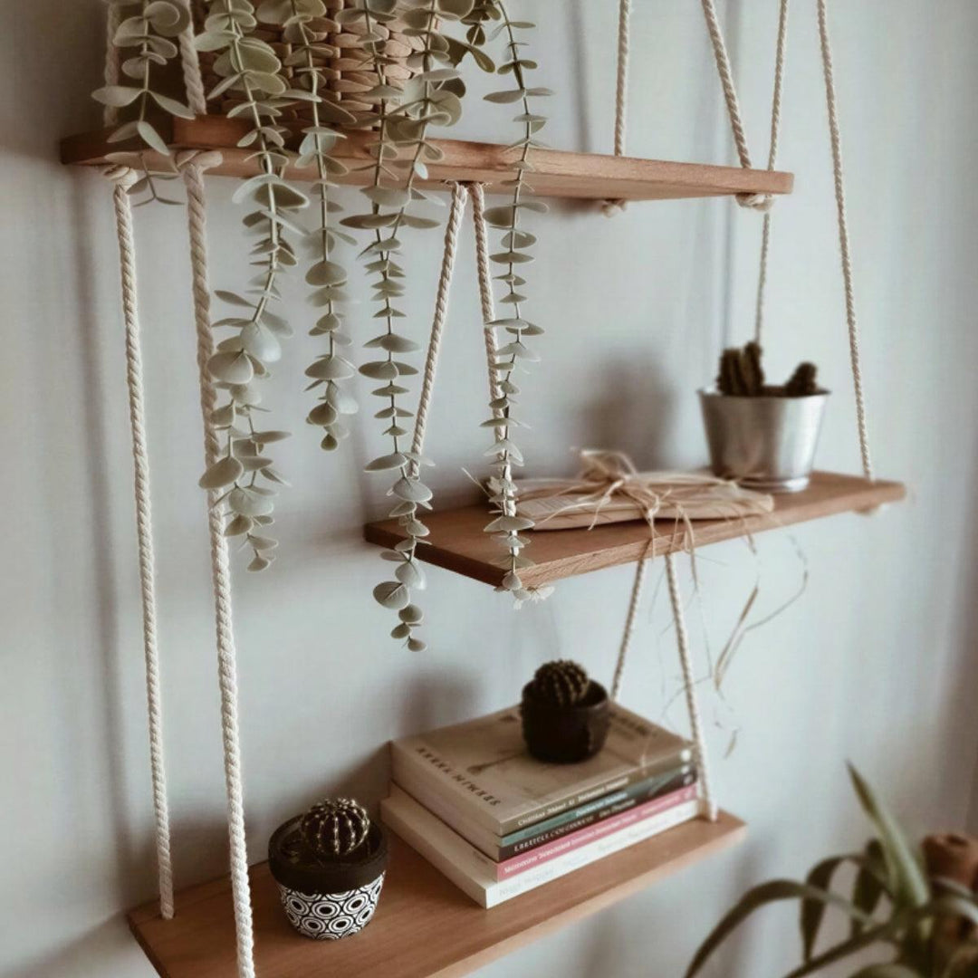 Floating Hanging Wall Mounted Shelves With Wooden Design