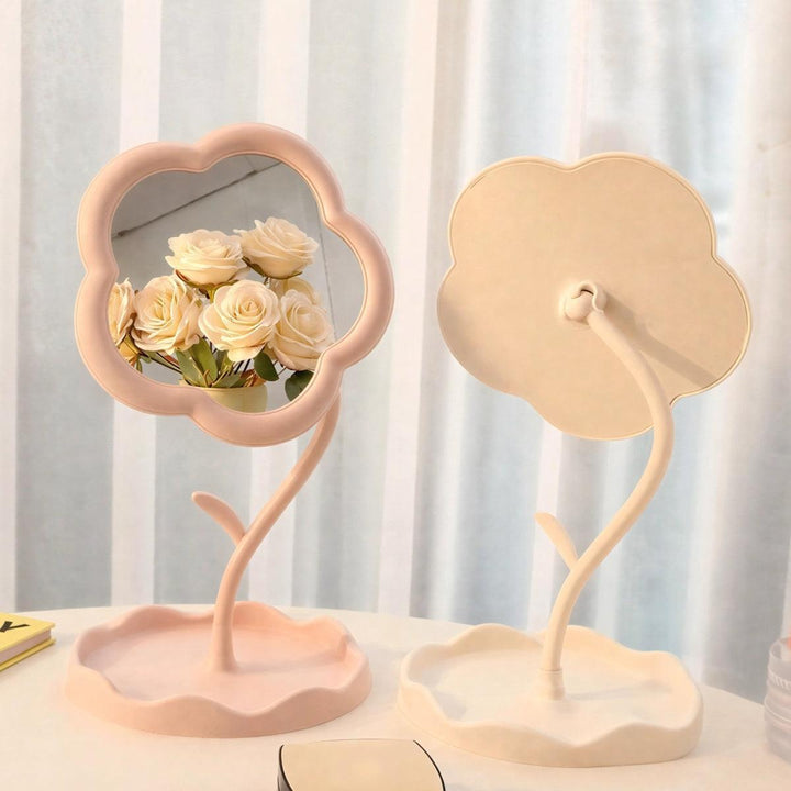 Flower Shaped Table Top Vanity Mirror Integrated With Jewellery Storage Tray