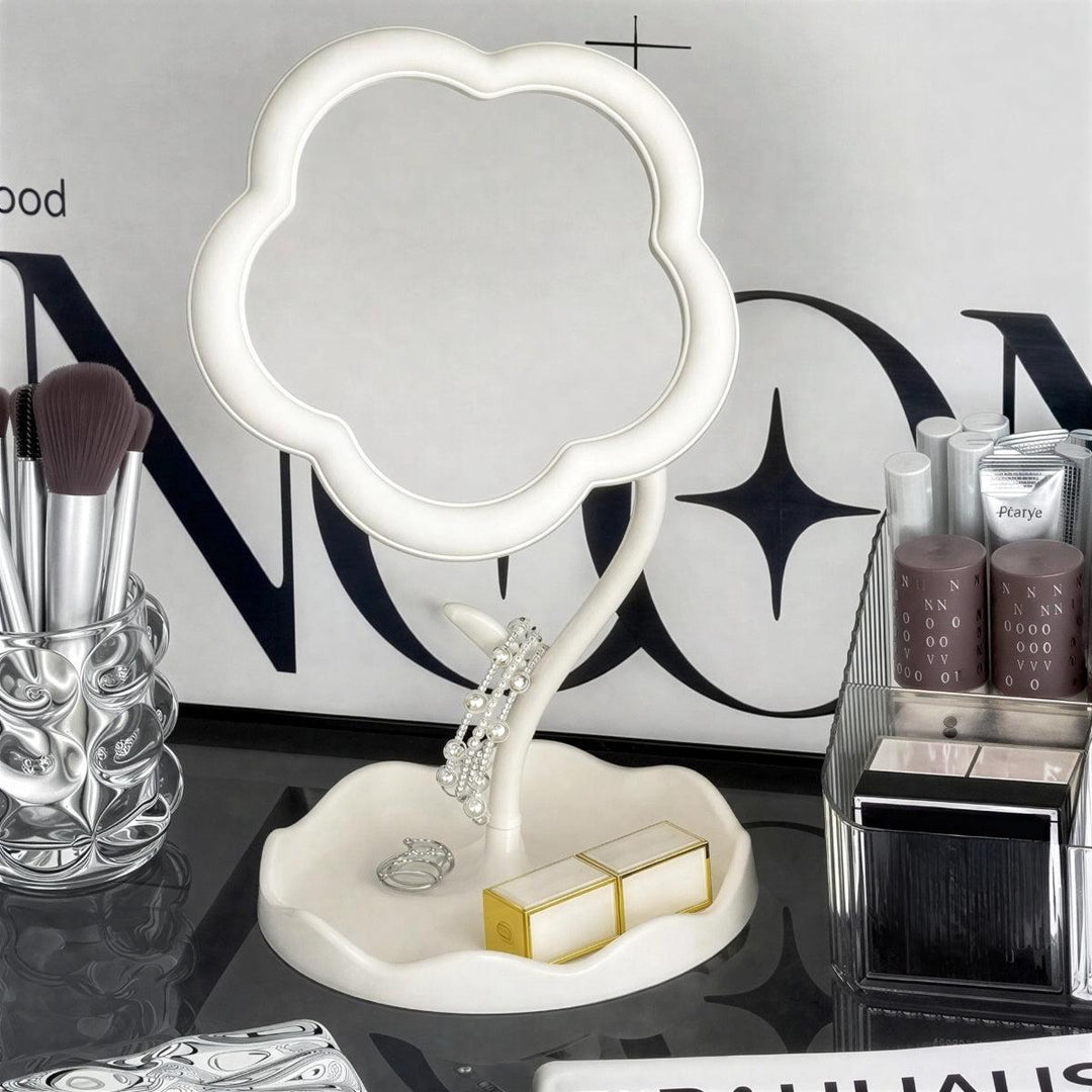 Flower Shaped Table Top Vanity Mirror Integrated With Jewellery Storage Tray