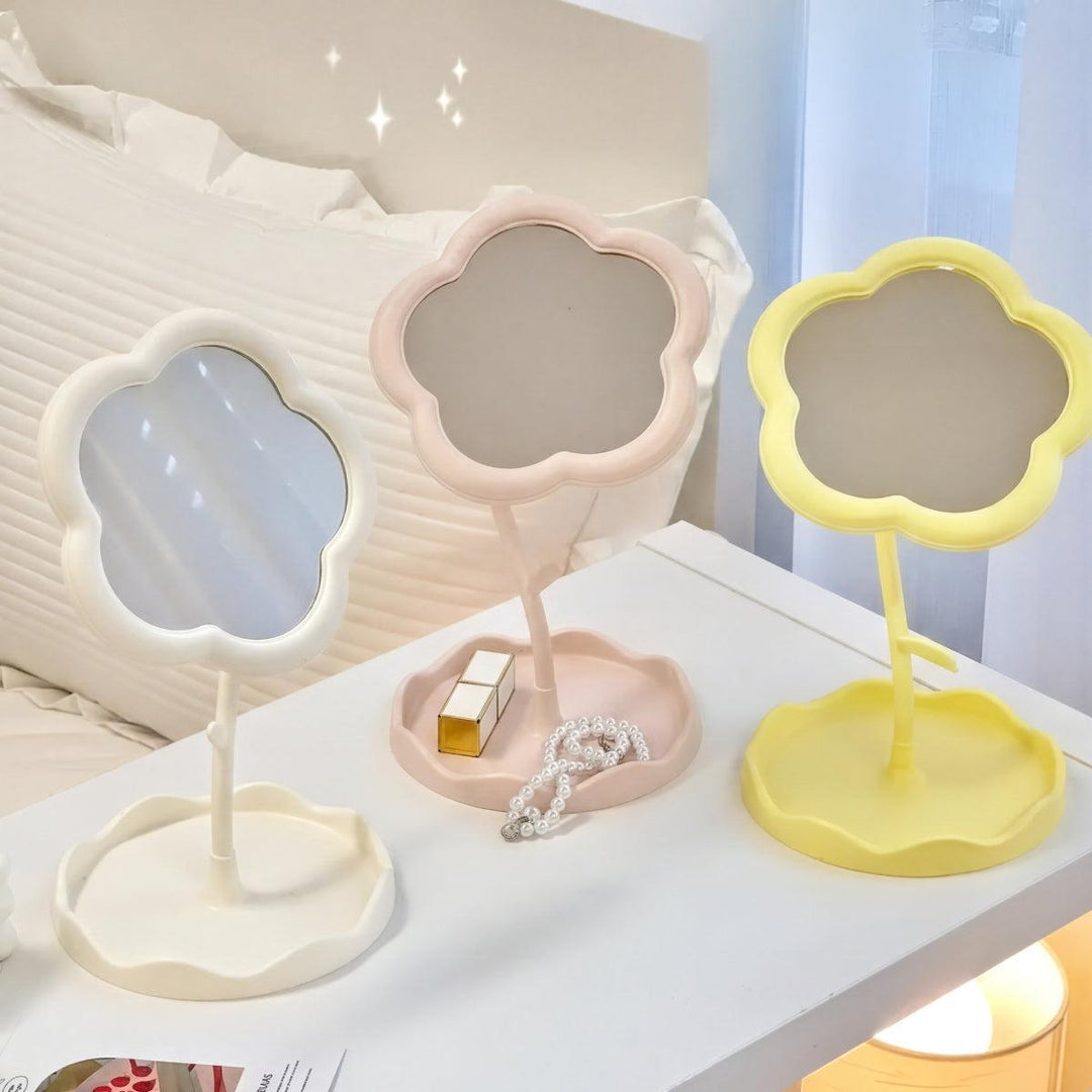 Flower Shaped Table Top Vanity Mirror Integrated With Jewellery Storage Tray