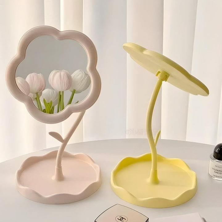 Flower Shaped Table Top Vanity Mirror Integrated With Jewellery Storage Tray