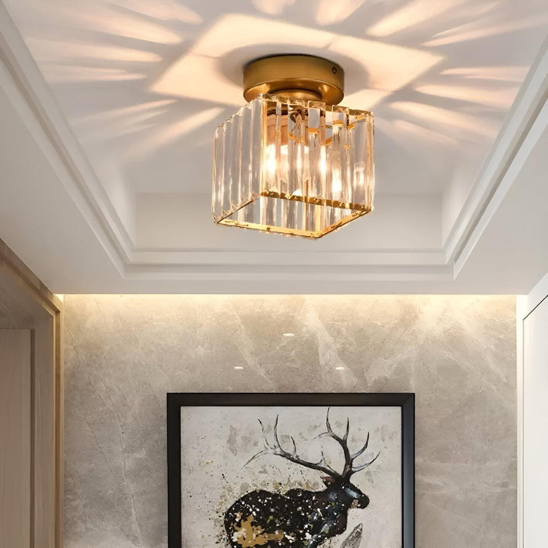 Flush Mount Ceiling Light Fixture With Decorative Clear Striped Design