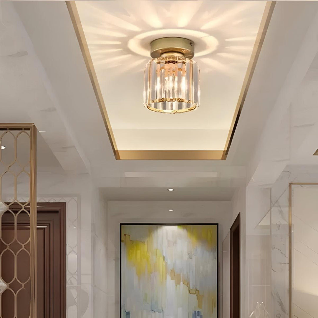 Flush Mount Ceiling Light Fixture With Decorative Clear Striped Design