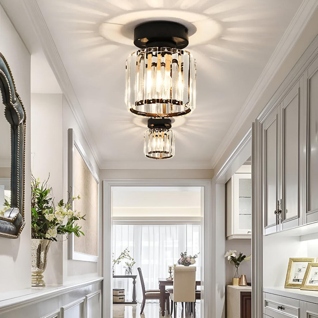Flush Mount Ceiling Light Fixture With Decorative Clear Striped Design
